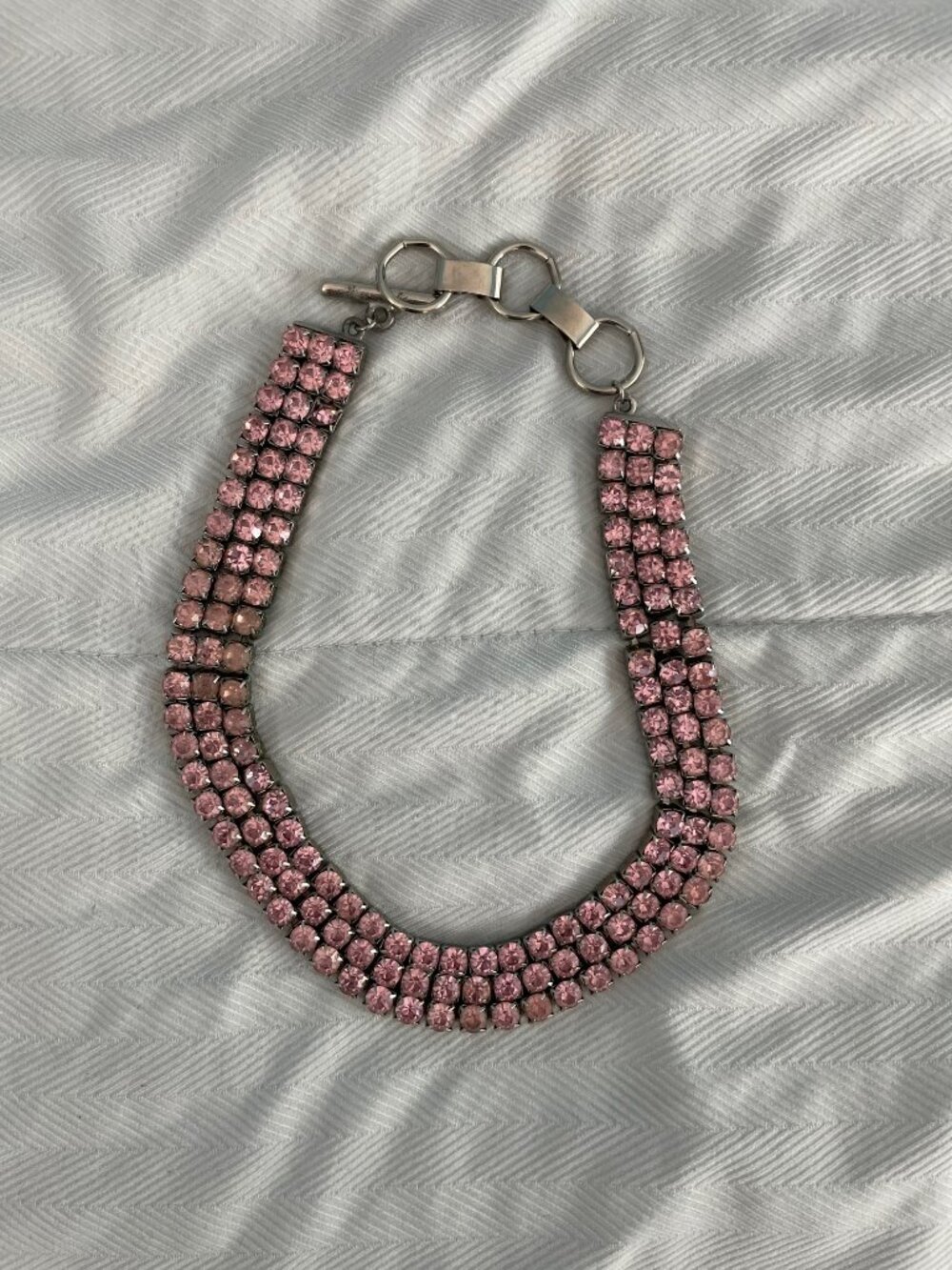 Vintage Necklace Choker Pink Rhinestone Retro 95 grams 14-16" Patina Art Deco - Picture 3 of 11